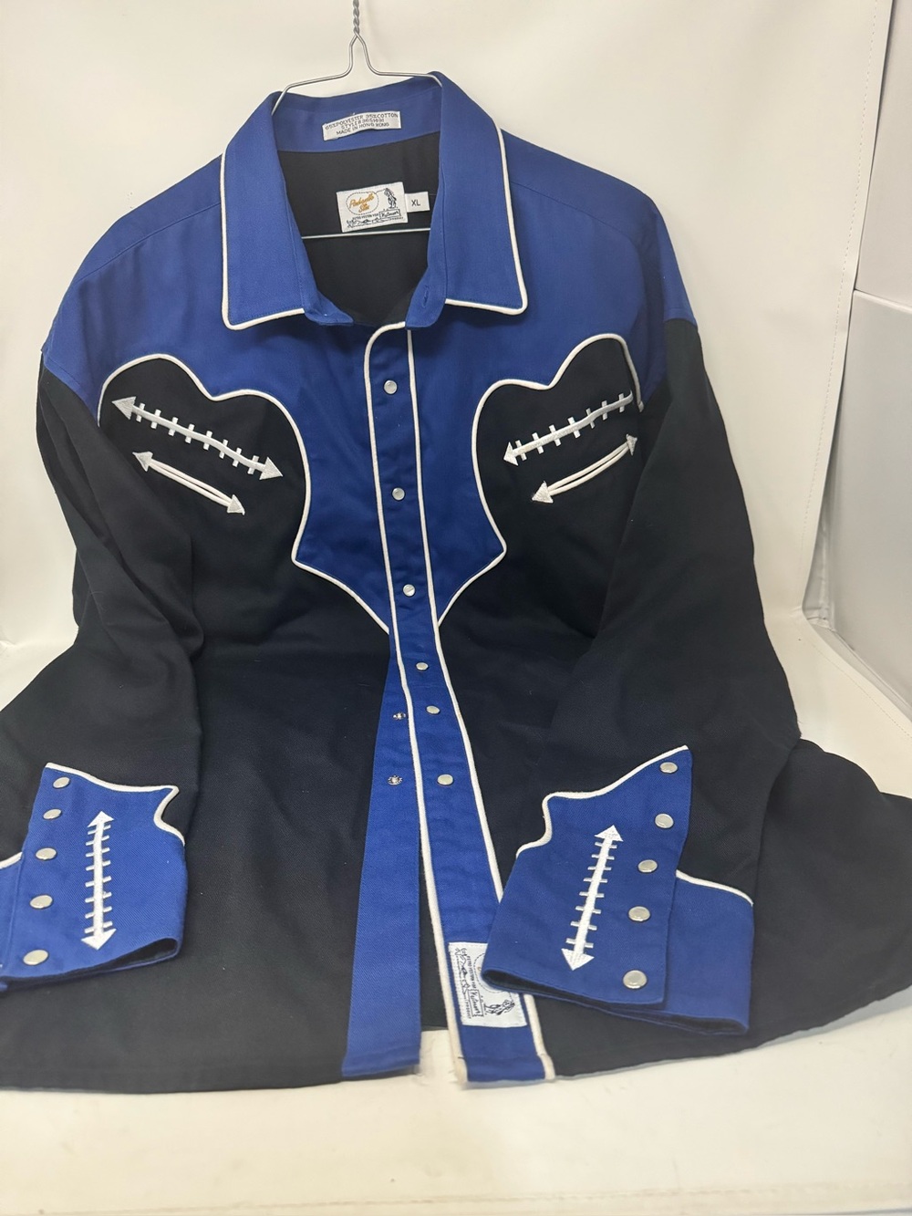 Panhandle Slim Black & Royal Blue Western Button-Front Shirt pearl snaps sz L